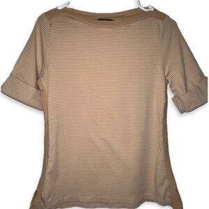VINTAGE LAUREN RALPH LAUREN WOMENS BEIGE STRIPED TOP SIZE LARGE